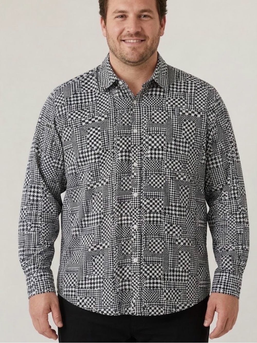 Armani Exchange Black White Geometric Houndstooth Button-Down Shirt XL/XXL